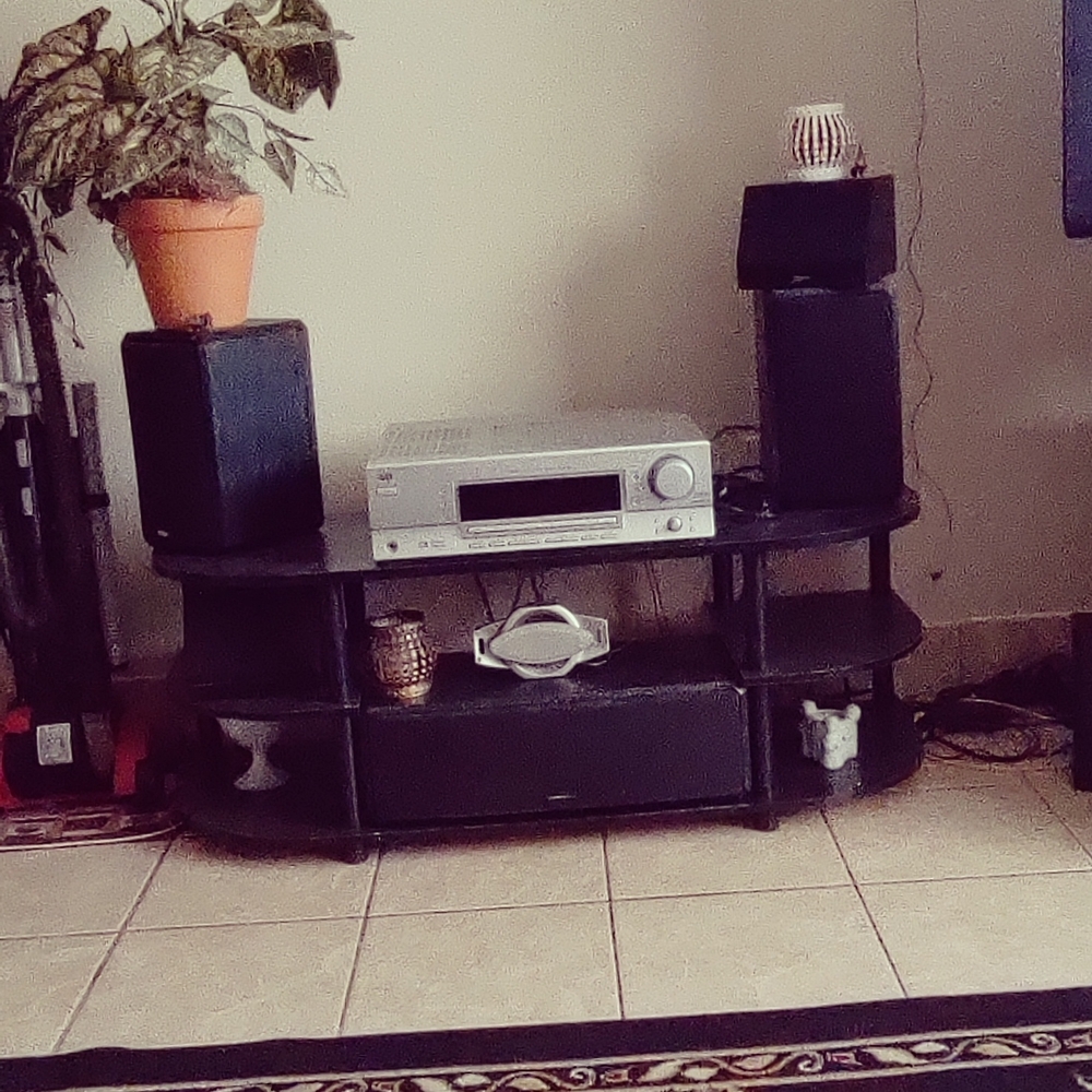 Silver and Black Audio Receiver with Speakers